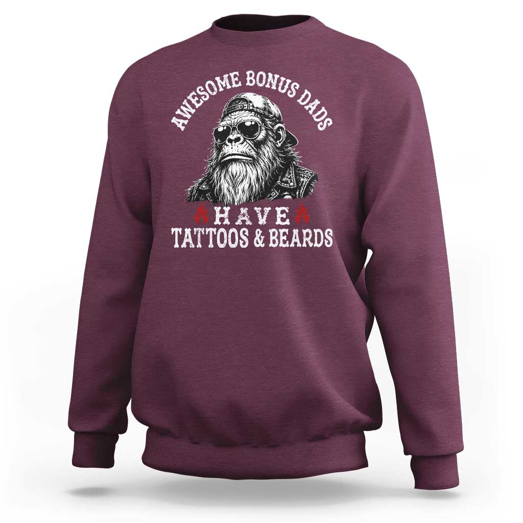 Funny Bigfoot Stepdad Sweatshirt Awesome Bonus Dads Have Tattoos And Beards