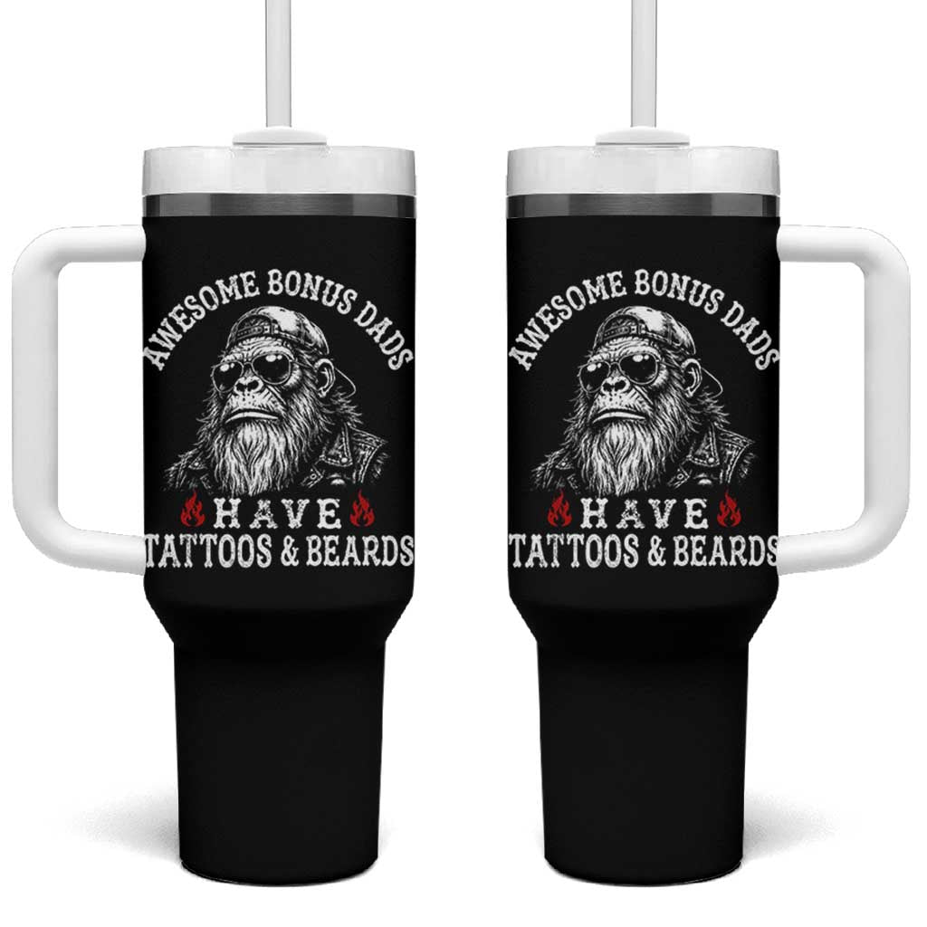 Funny Bigfoot Stepdad Tumbler With Handle Awesome Bonus Dads Have Tattoos And Beards