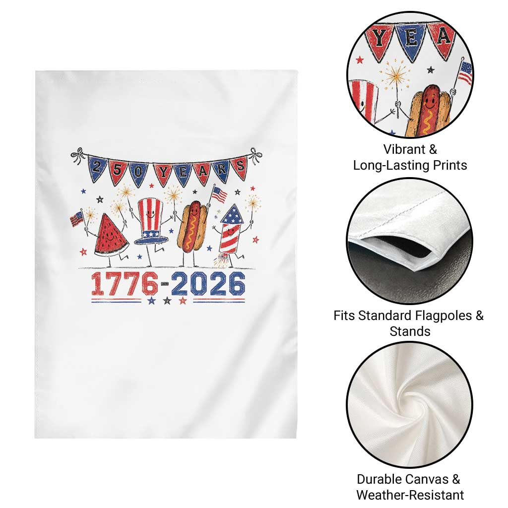 250th Anniversary USA Garden Flag Patriotic Watermelon Hotdog Firework 250 Years American 1776 2026 250th 4th July