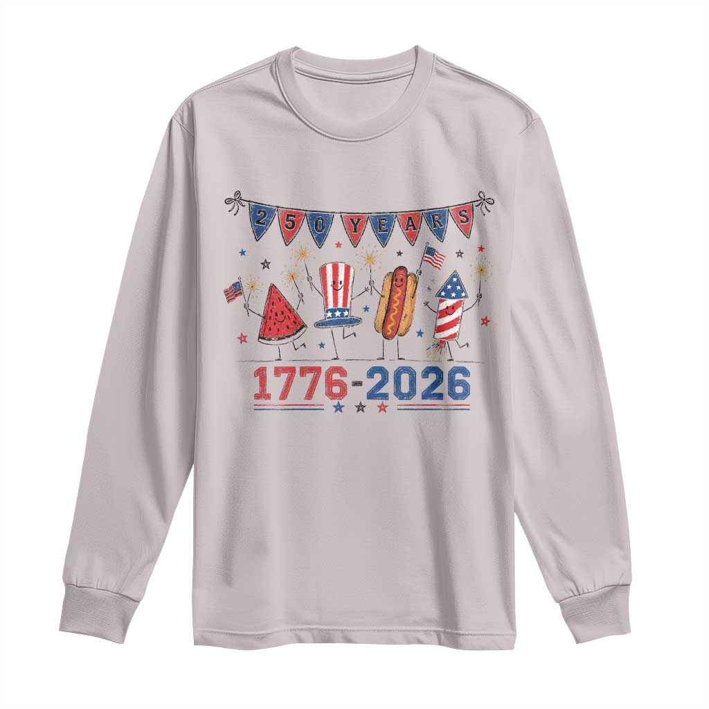 250th Anniversary USA Long Sleeve Shirt Patriotic Watermelon Hotdog Firework 250 Years American 1776 2026 250th 4th July