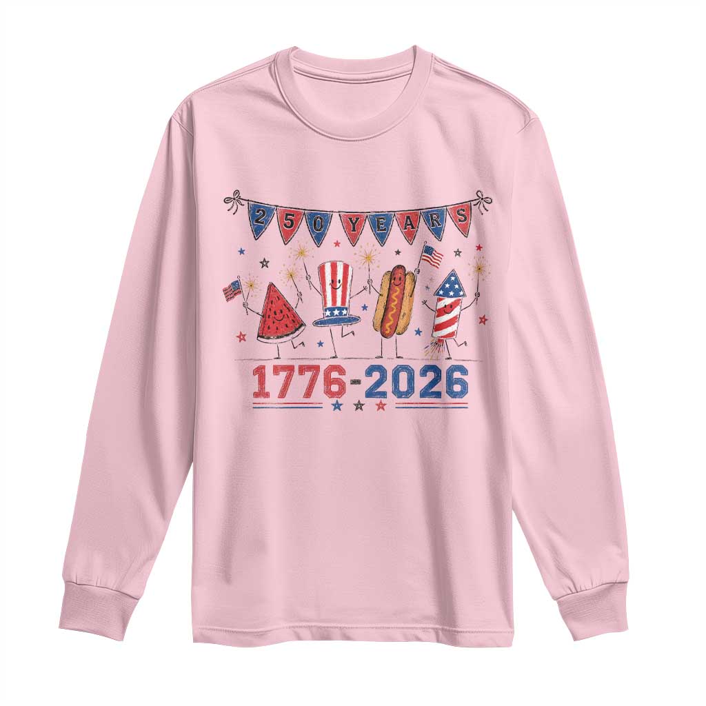 250th Anniversary USA Long Sleeve Shirt Patriotic Watermelon Hotdog Firework 250 Years American 1776 2026 250th 4th July
