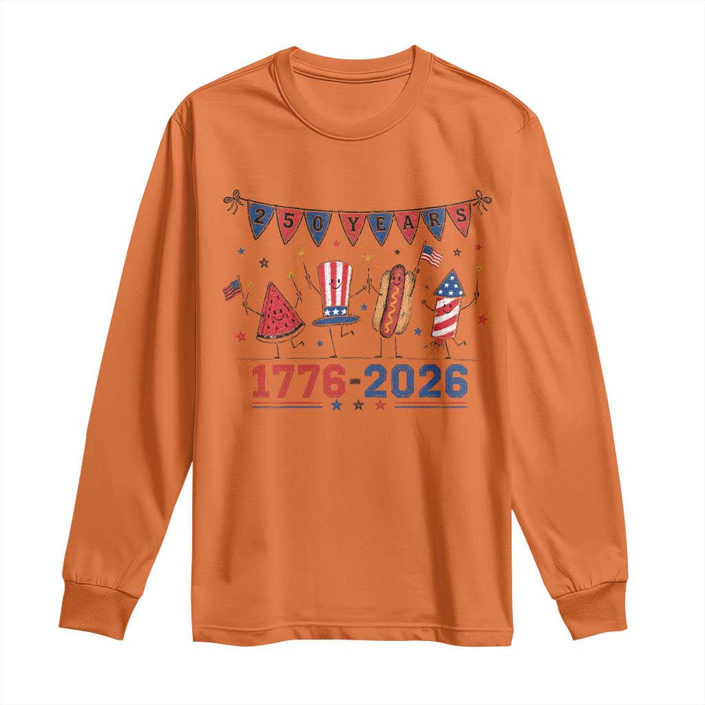 250th Anniversary USA Long Sleeve Shirt Patriotic Watermelon Hotdog Firework 250 Years American 1776 2026 250th 4th July