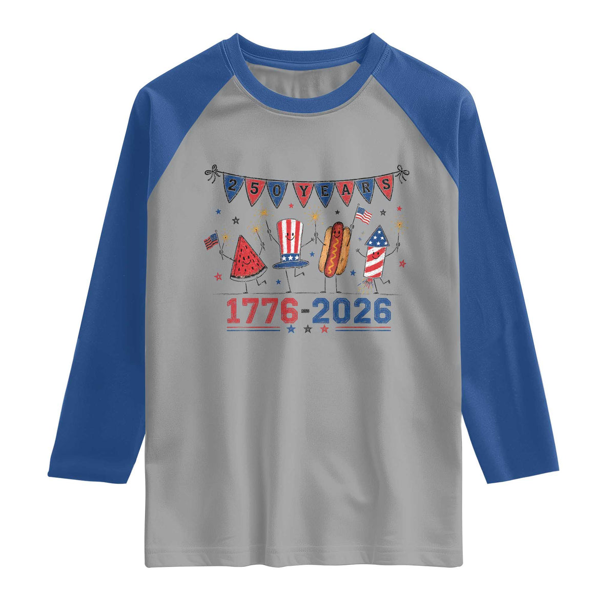 250th Anniversary USA Raglan Shirt Patriotic Watermelon Hotdog Firework 250 Years American 1776 2026 250th 4th July