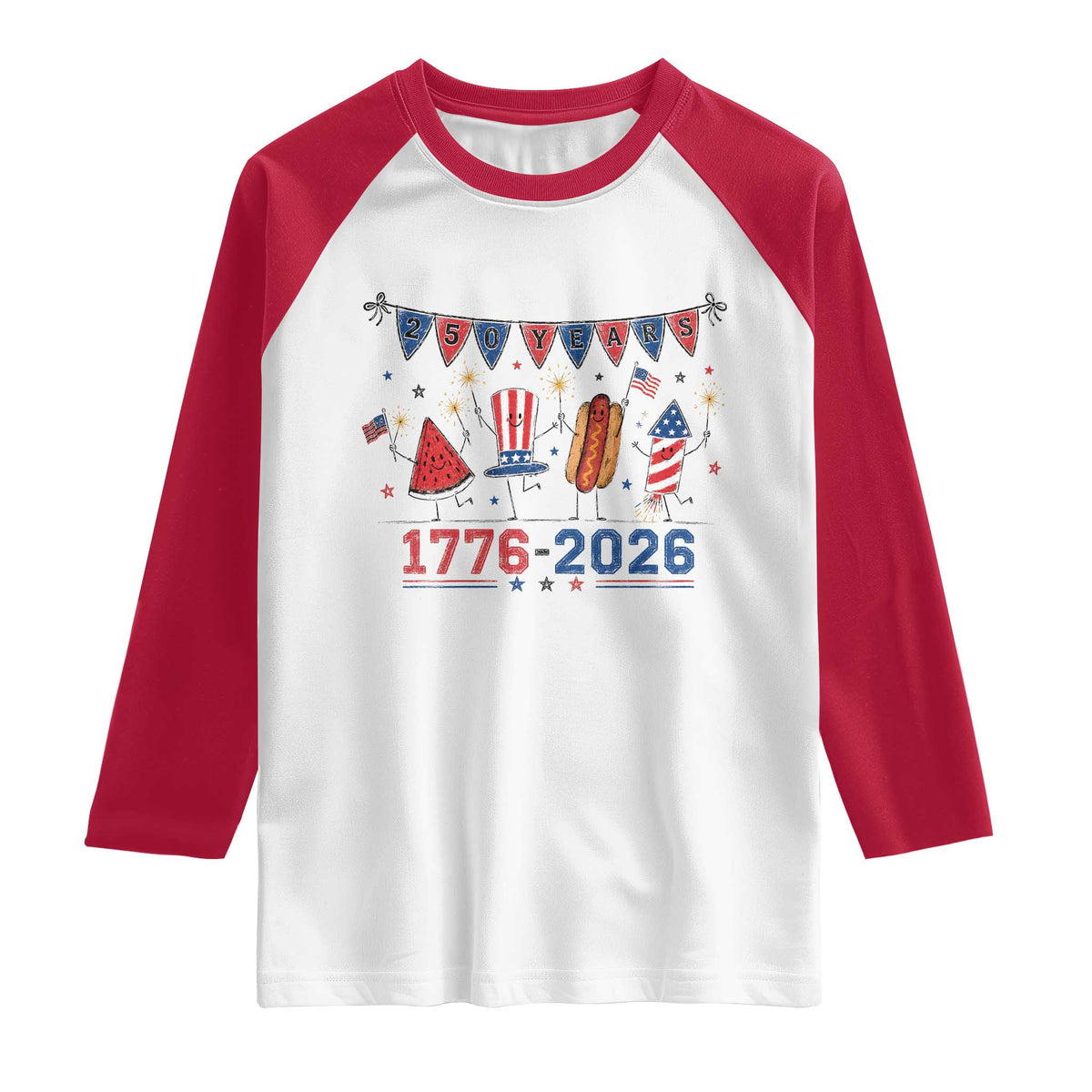 250th Anniversary USA Raglan Shirt Patriotic Watermelon Hotdog Firework 250 Years American 1776 2026 250th 4th July