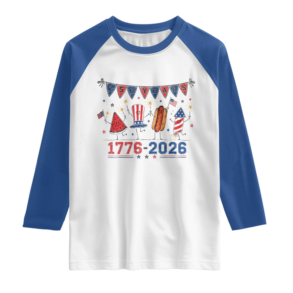 250th Anniversary USA Raglan Shirt Patriotic Watermelon Hotdog Firework 250 Years American 1776 2026 250th 4th July