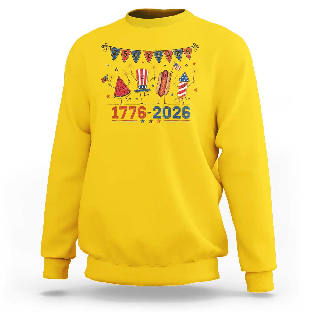 250th Anniversary USA Sweatshirt Patriotic Watermelon Hotdog Firework 250 Years American 1776 2026 250th 4th July