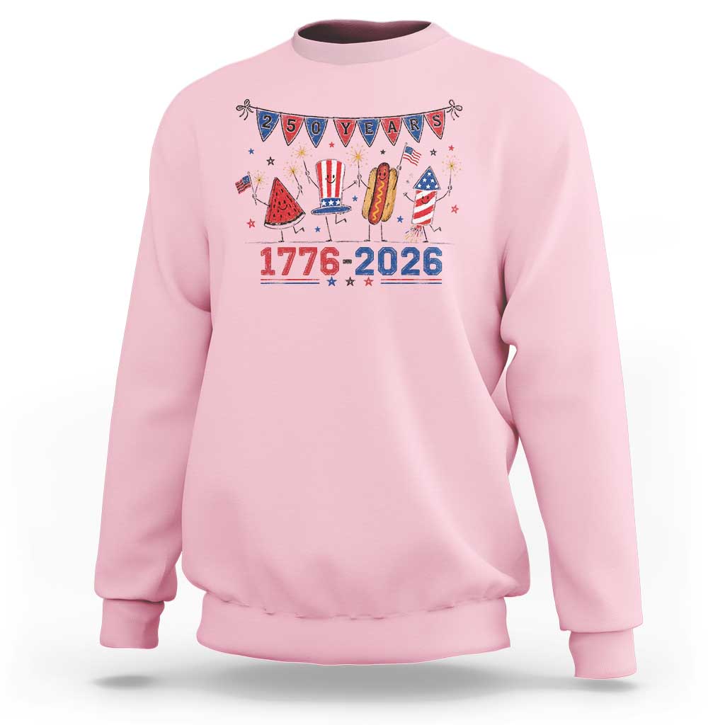 250th Anniversary USA Sweatshirt Patriotic Watermelon Hotdog Firework 250 Years American 1776 2026 250th 4th July