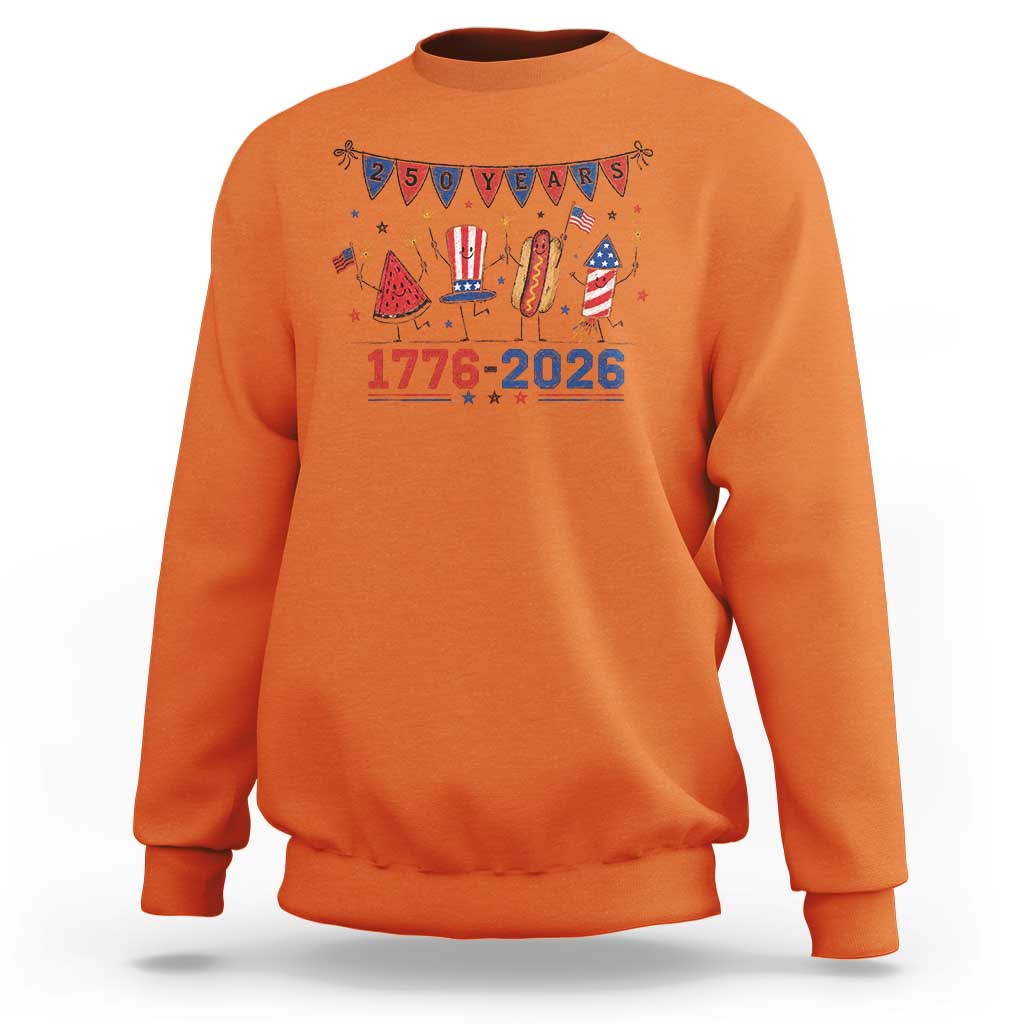 250th Anniversary USA Sweatshirt Patriotic Watermelon Hotdog Firework 250 Years American 1776 2026 250th 4th July