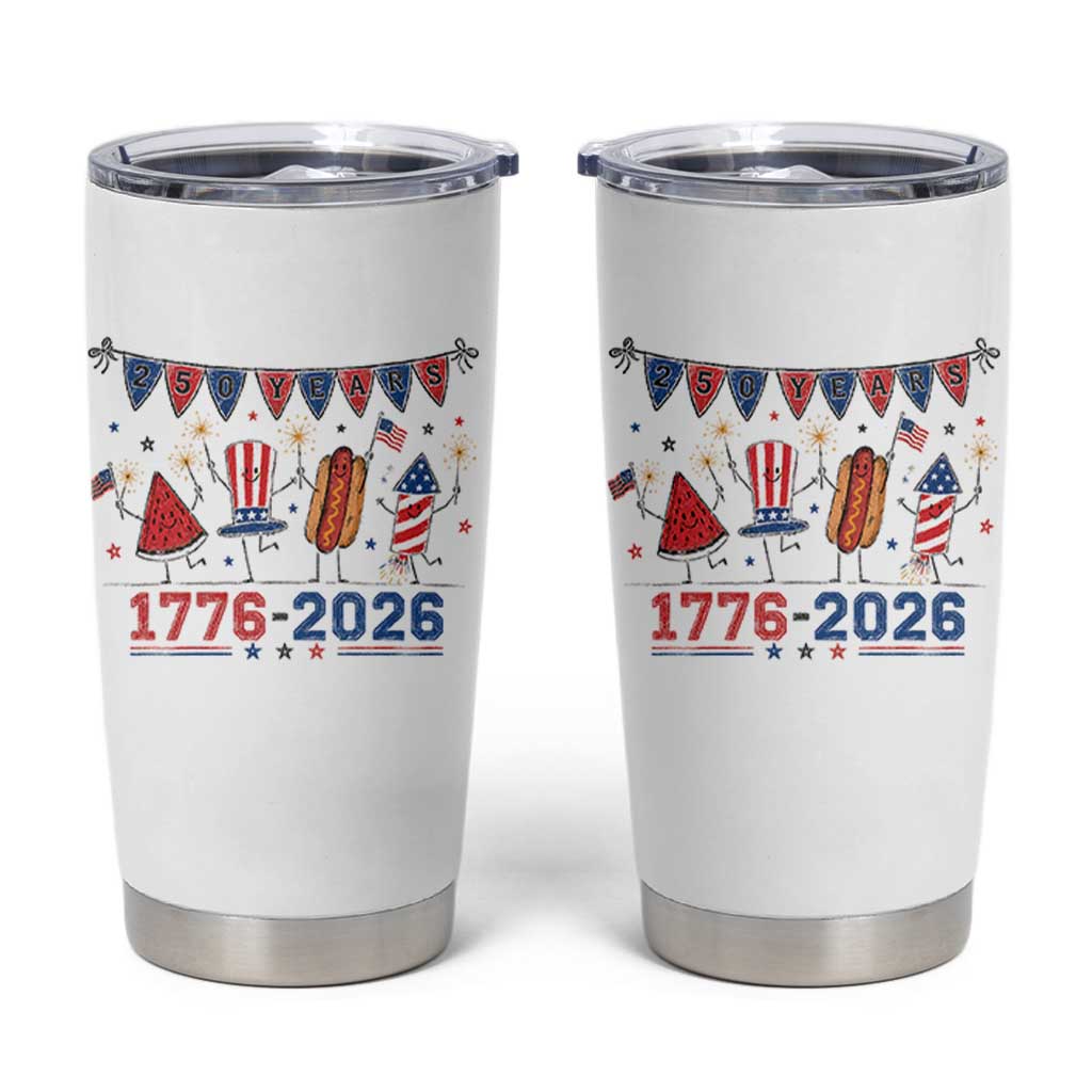 250th Anniversary USA Tumbler Cup Patriotic Watermelon Hotdog Firework 250 Years American 1776 2026 250th 4th July