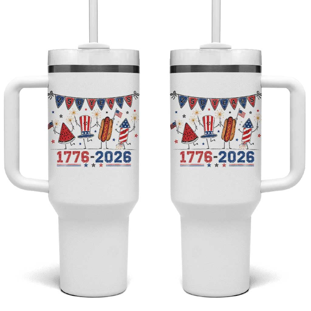 250th Anniversary USA Tumbler With Handle Patriotic Watermelon Hotdog Firework 250 Years American 1776 2026 250th 4th July