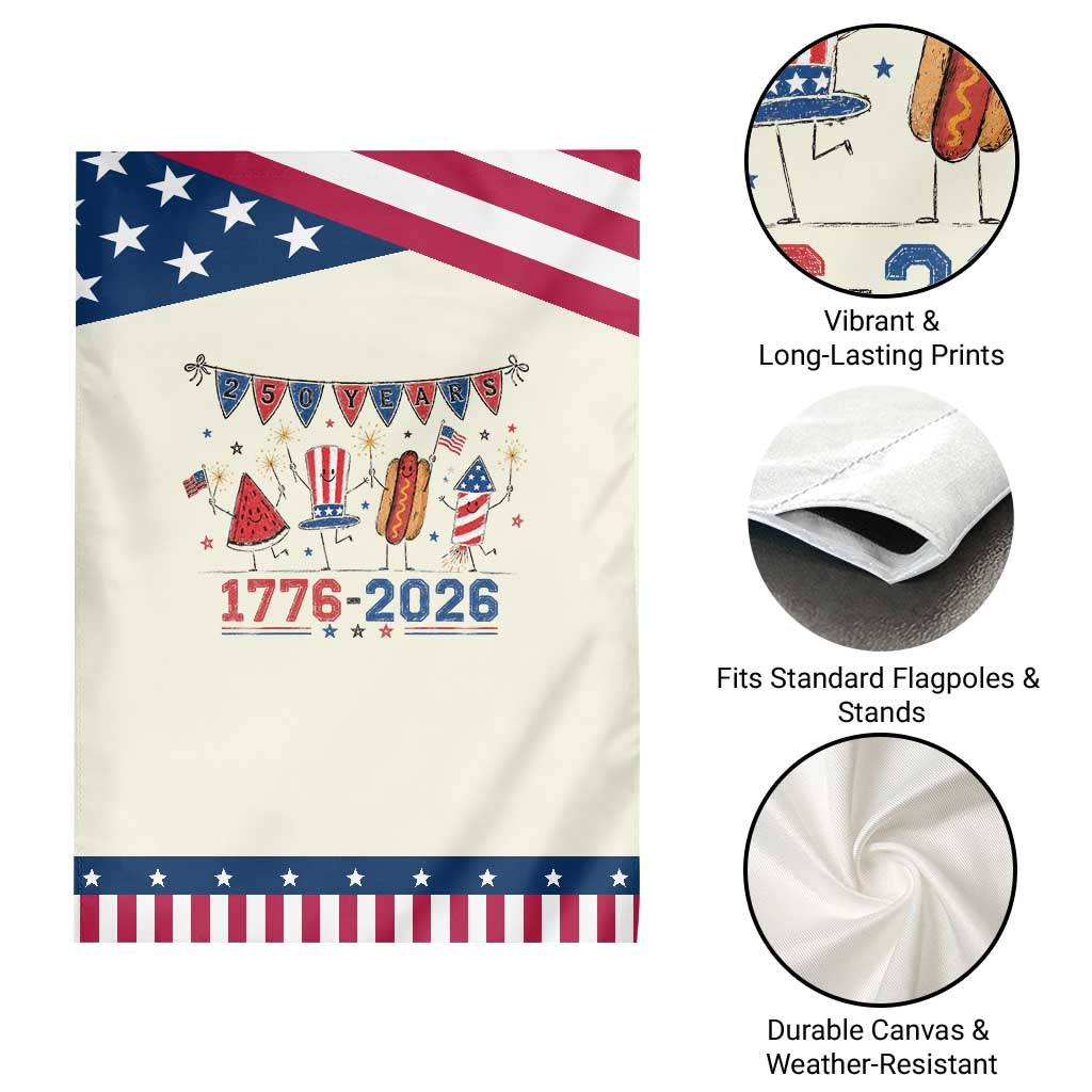 250th Anniversary USA Patriotic Garden Flag Watermelon Hotdog Firework 250 Years American 1776 2026 250th 4th July