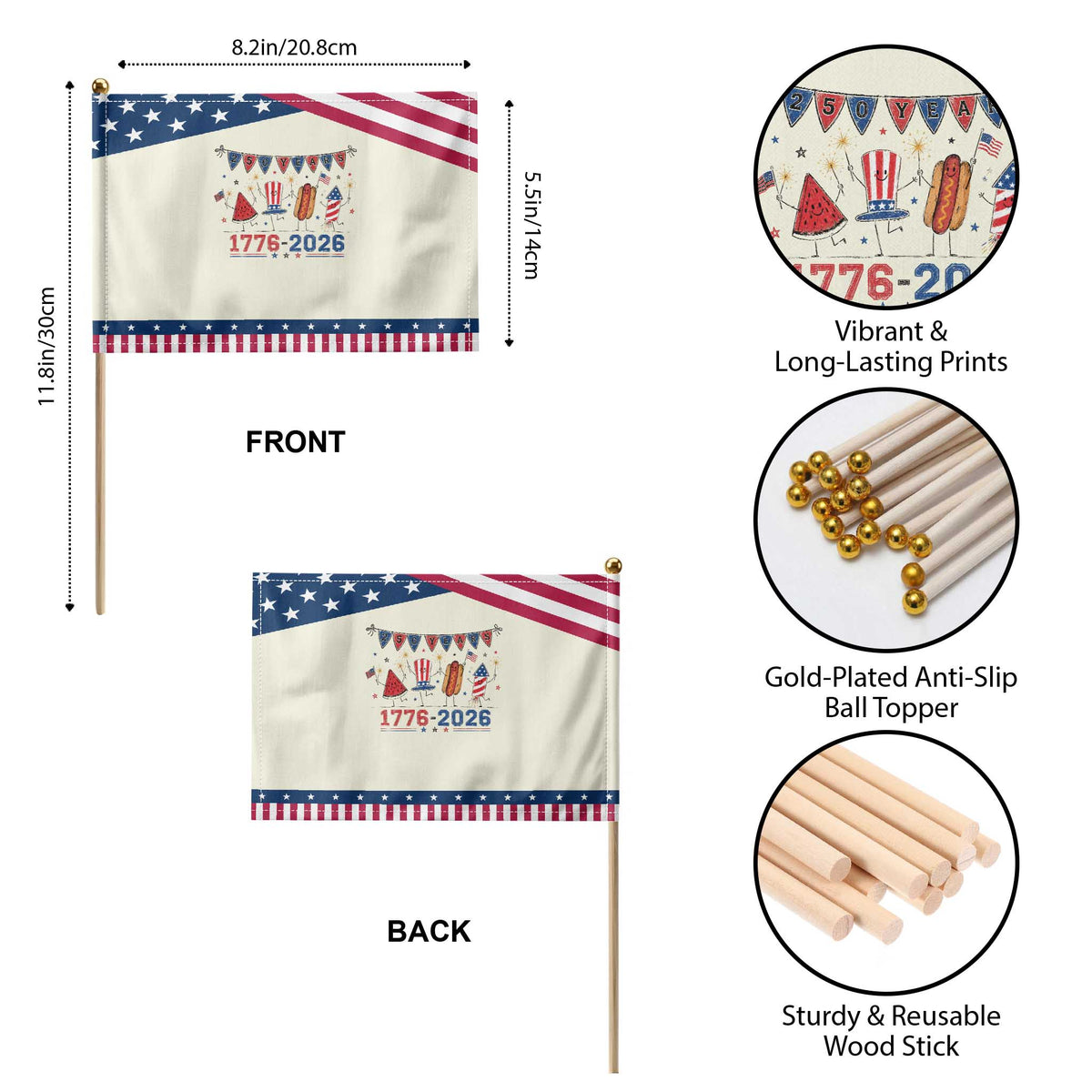 250th Anniversary USA Patriotic Handheld Flag Watermelon Hotdog Firework 250 Years American 1776 2026 250th 4th July