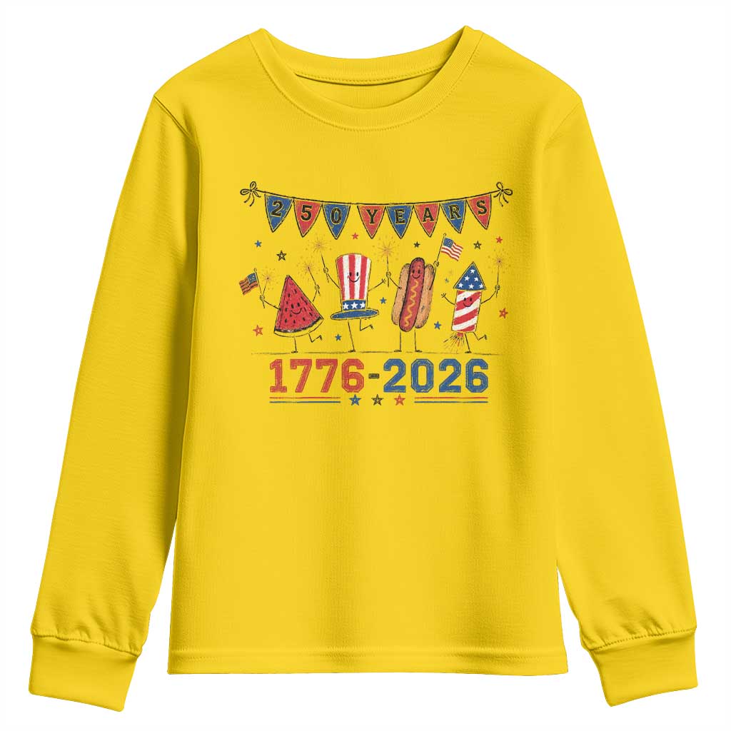 250th Anniversary USA Youth Sweatshirt Patriotic Watermelon Hotdog Firework 250 Years American 1776 2026 250th 4th July
