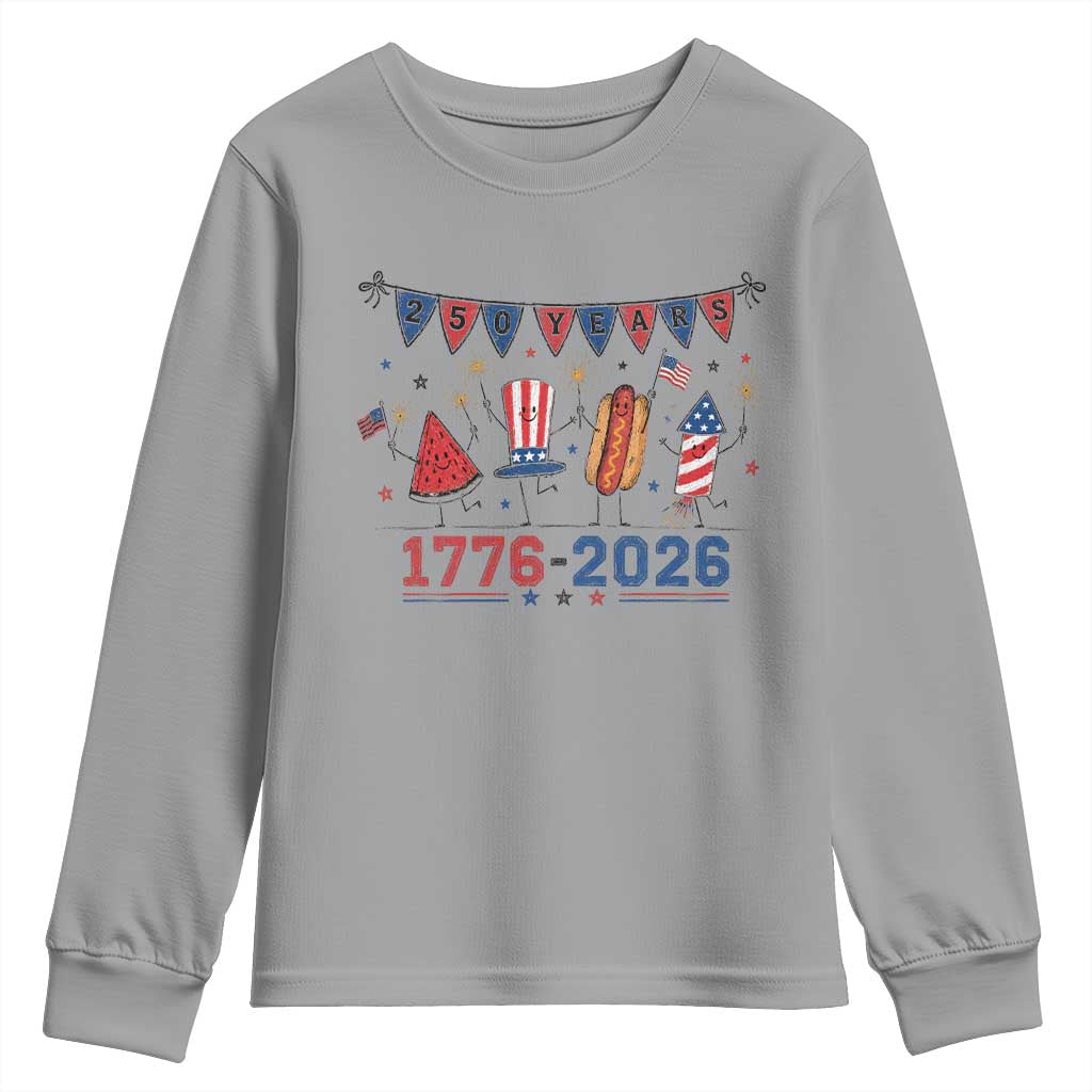 250th Anniversary USA Youth Sweatshirt Patriotic Watermelon Hotdog Firework 250 Years American 1776 2026 250th 4th July
