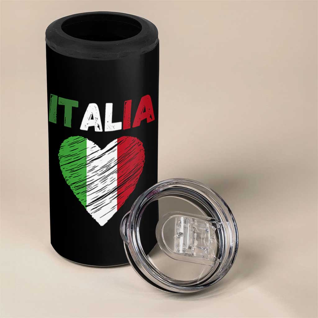 Italian Flag Heart 4 in 1 Can Cooler Tumbler Retro Vintage Italia Graphic