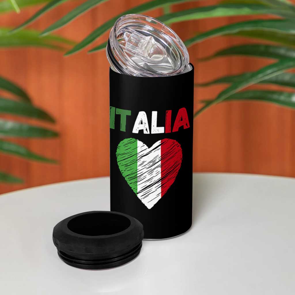 Italian Flag Heart 4 in 1 Can Cooler Tumbler Retro Vintage Italia Graphic