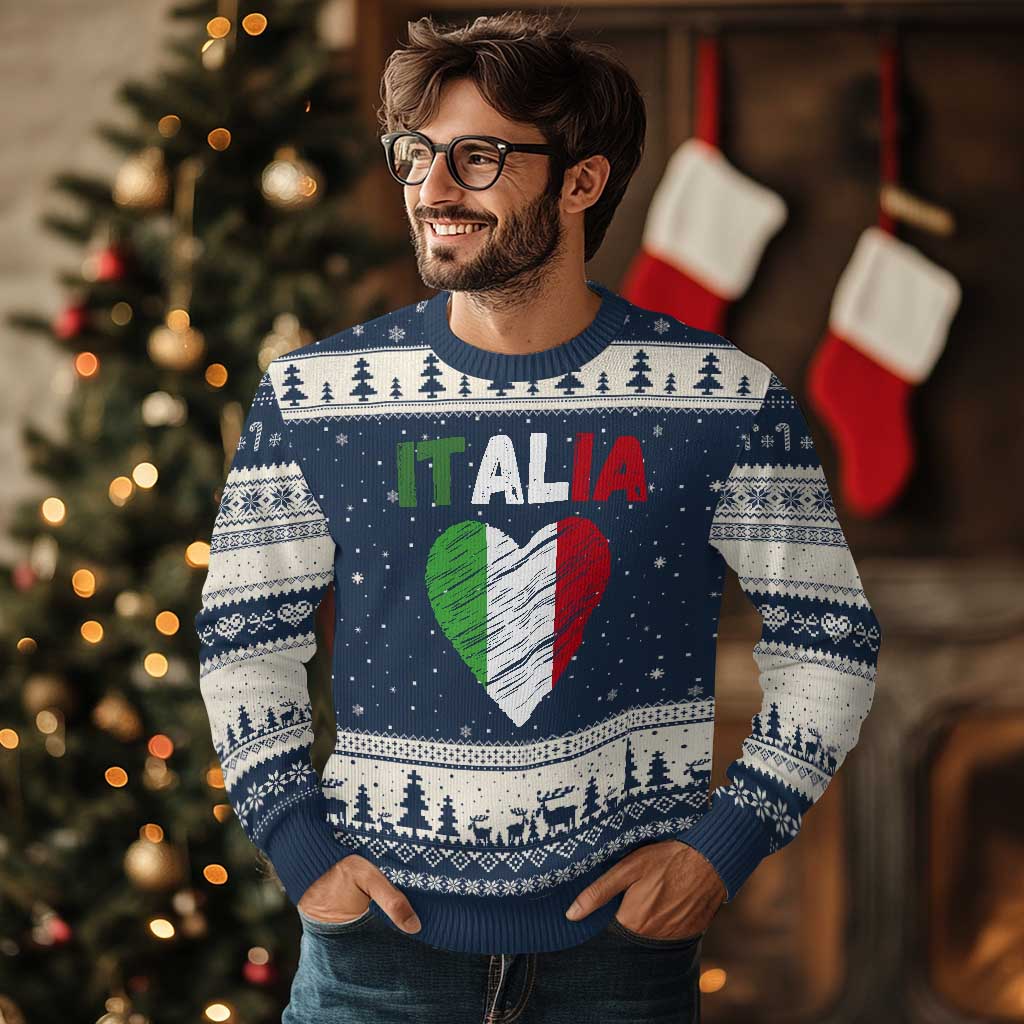 Italian Flag Heart Ugly Christmas Sweater Retro Vintage Italia Graphic