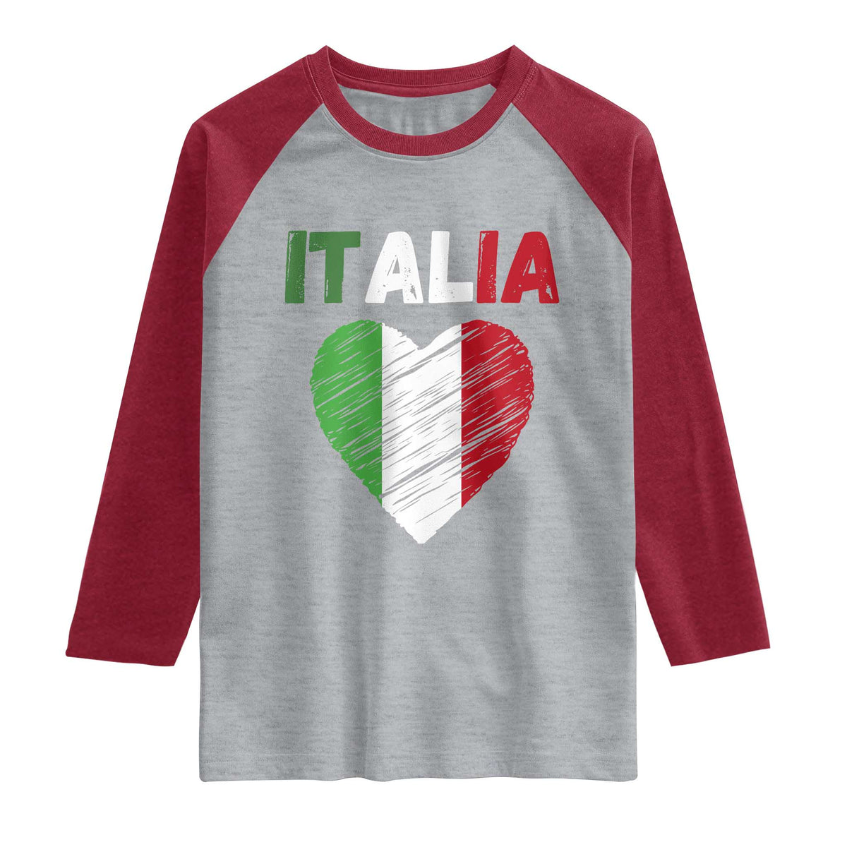 Italian Flag Heart Raglan Shirt Retro Vintage Italia Graphic
