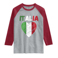 Italian Flag Heart Raglan Shirt Retro Vintage Italia Graphic