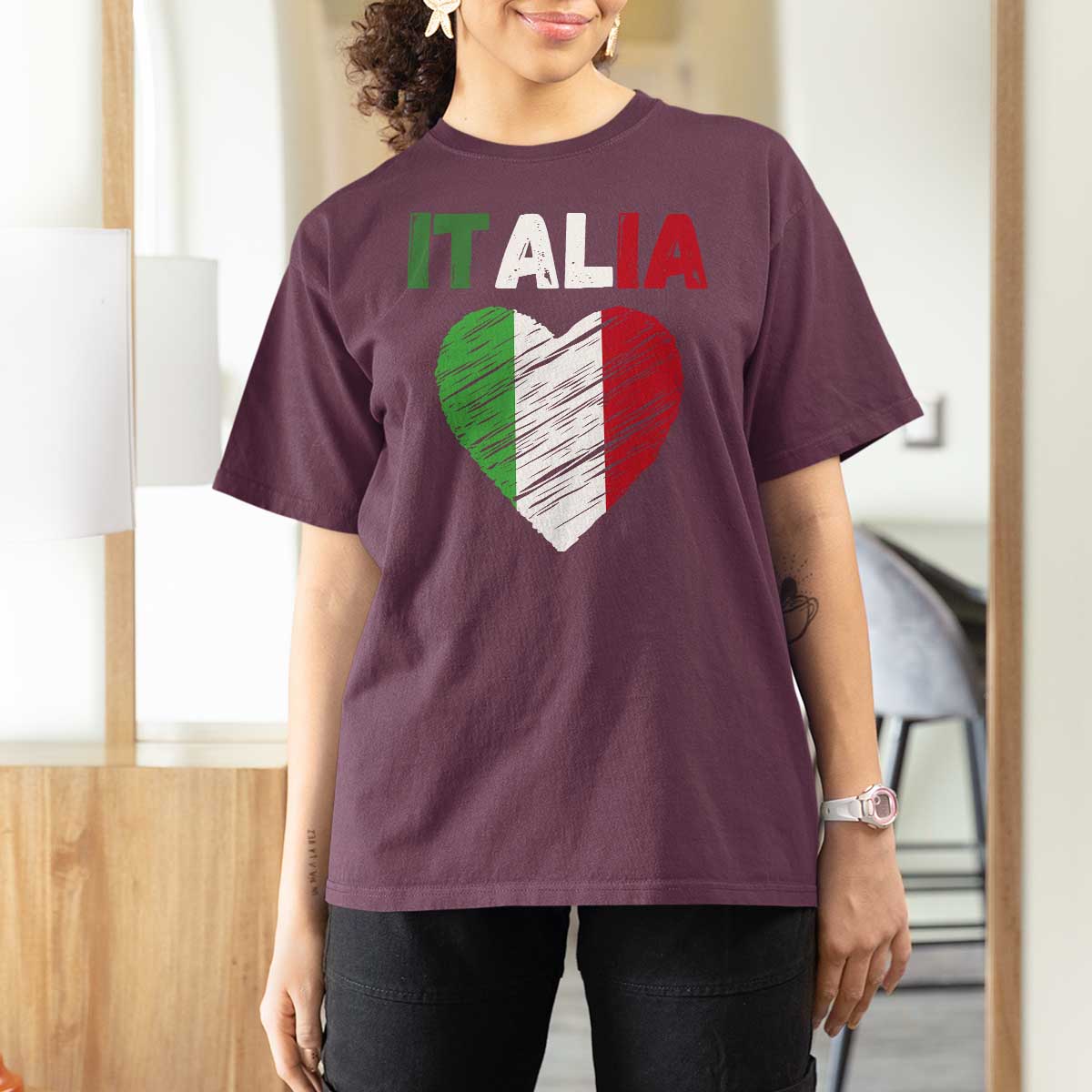 Italian Flag Heart T Shirt For Women Retro Vintage Italia Graphic