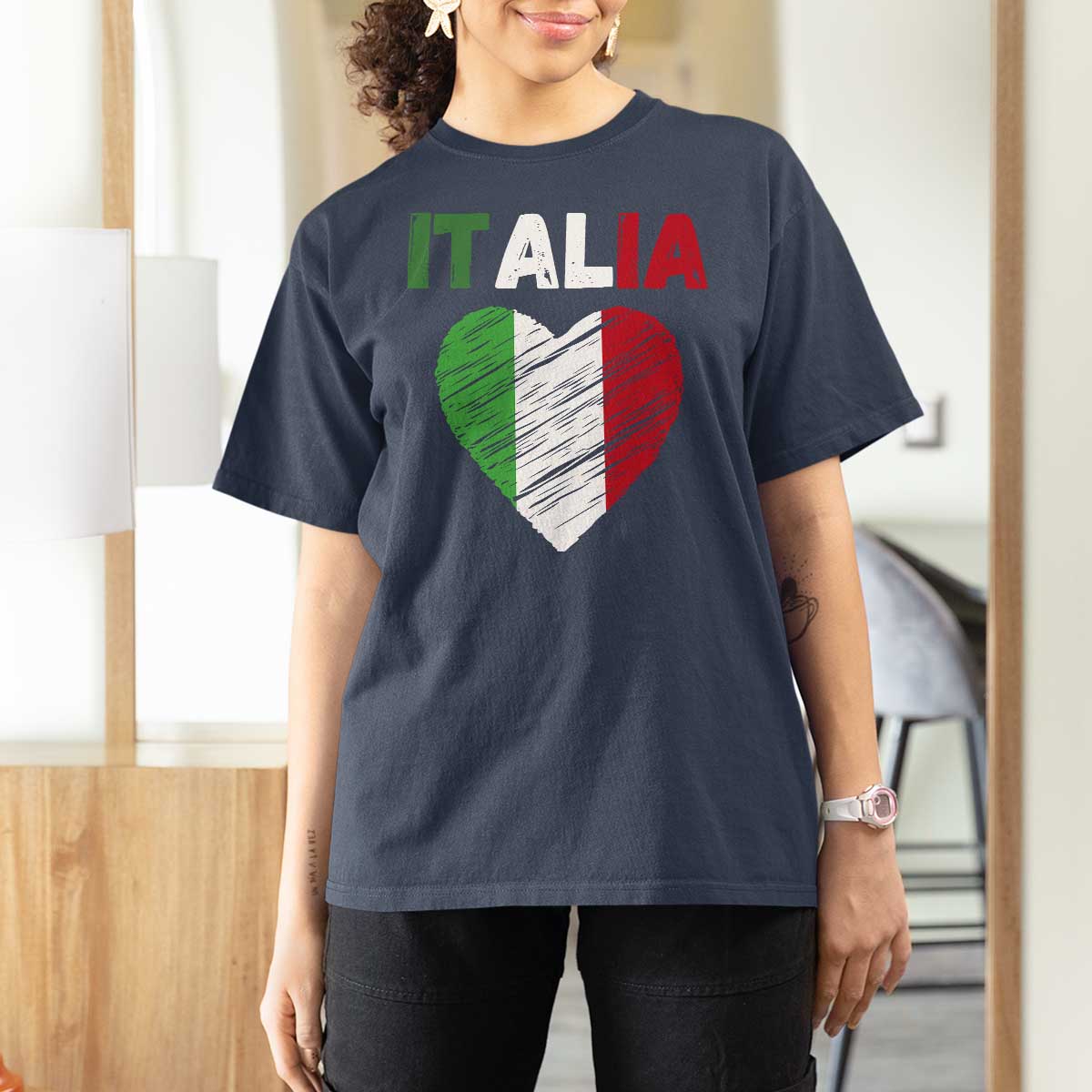 Italian Flag Heart T Shirt For Women Retro Vintage Italia Graphic