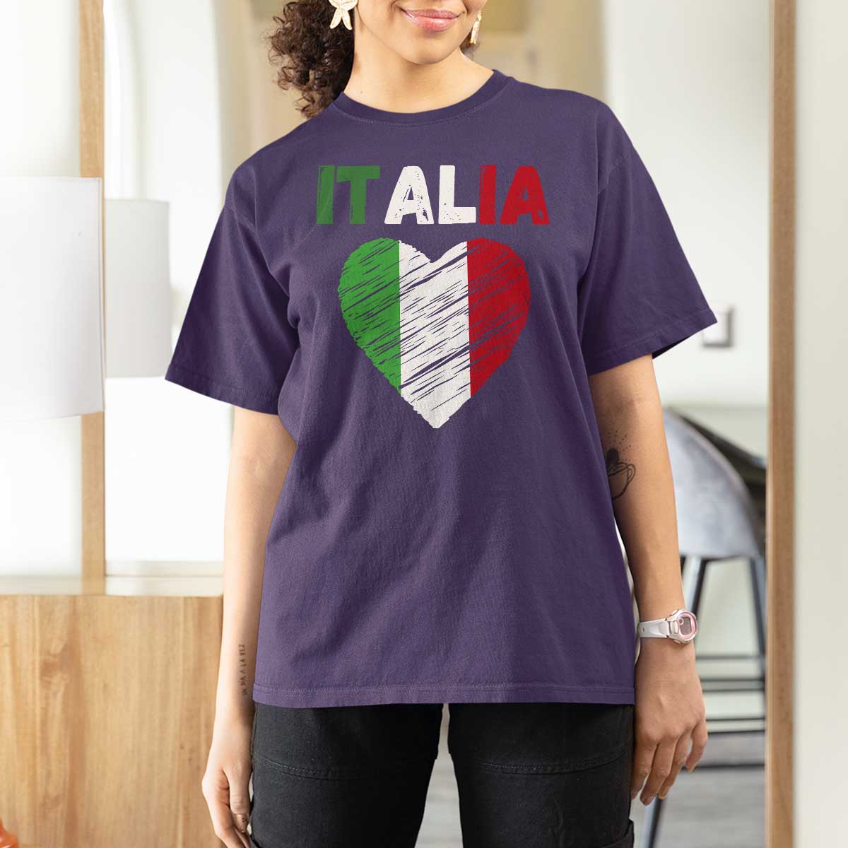 Italian Flag Heart T Shirt For Women Retro Vintage Italia Graphic
