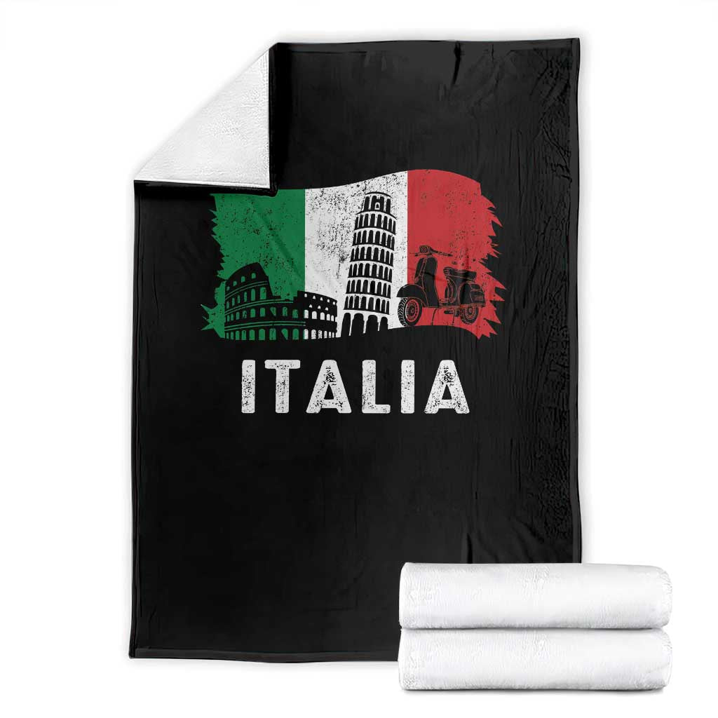 Italian Flag Throw Blanket Distressed Style Pisa Tower Colosseum Classic Scooter - Wonder Print Shop