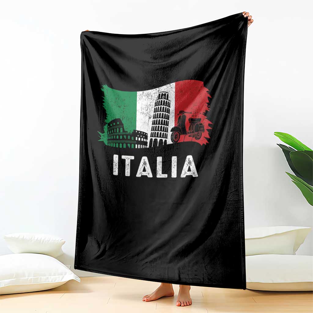 Italian Flag Throw Blanket Distressed Style Pisa Tower Colosseum Classic Scooter - Wonder Print Shop