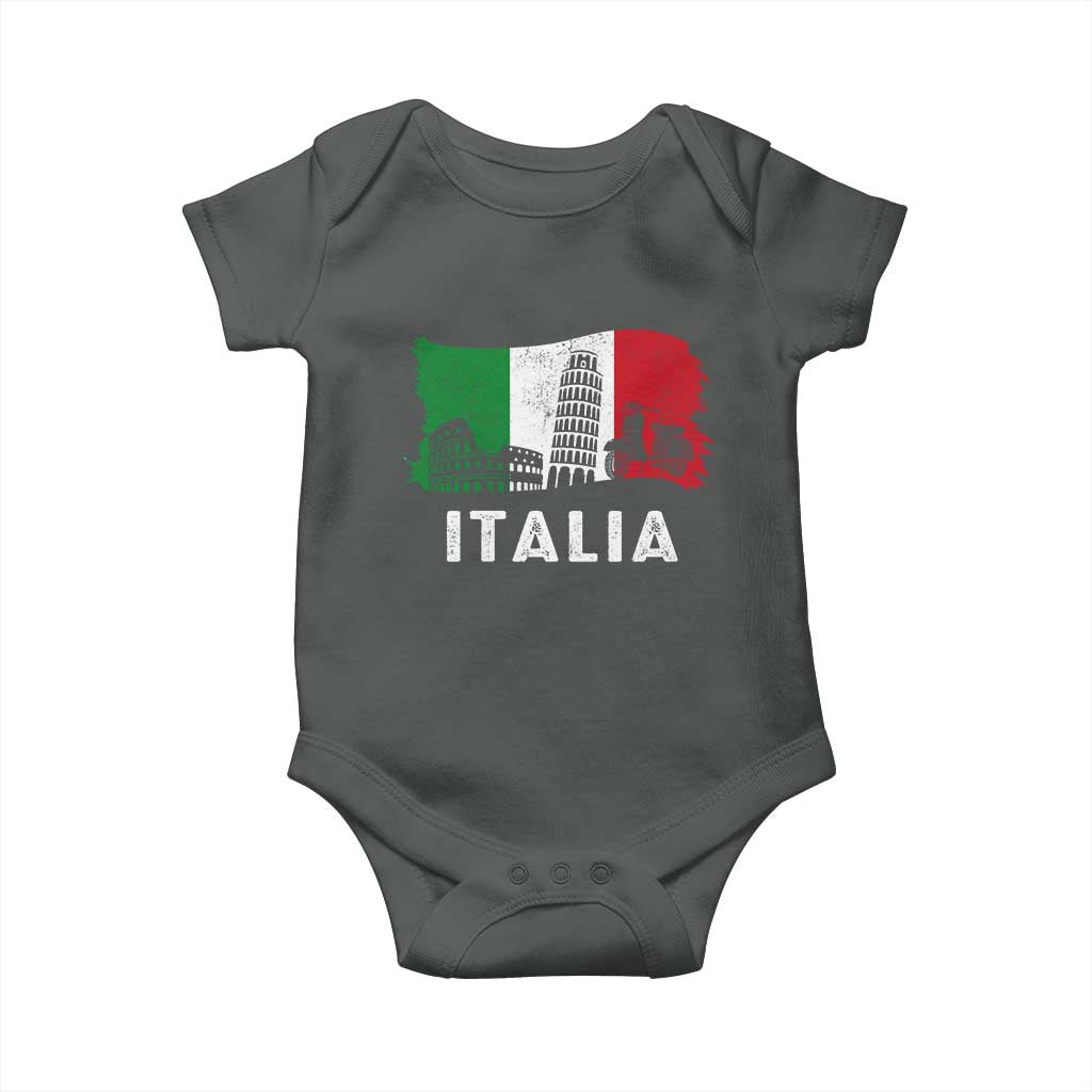Italian Flag Baby Onesie Distressed Style Pisa Tower Colosseum Classic Scooter - Wonder Print Shop