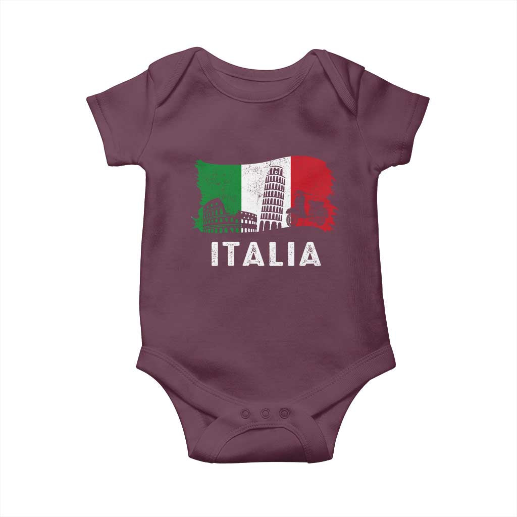 Italian Flag Baby Onesie Distressed Style Pisa Tower Colosseum Classic Scooter - Wonder Print Shop