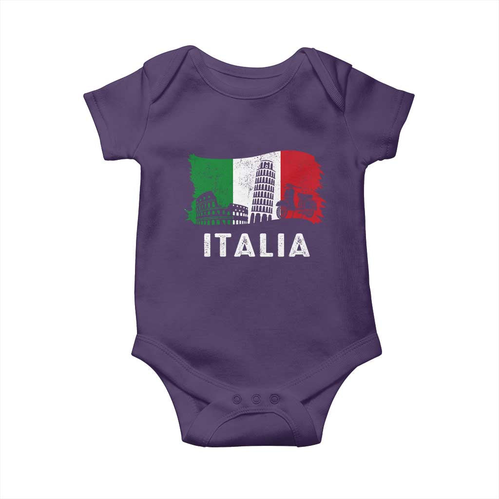 Italian Flag Baby Onesie Distressed Style Pisa Tower Colosseum Classic Scooter - Wonder Print Shop