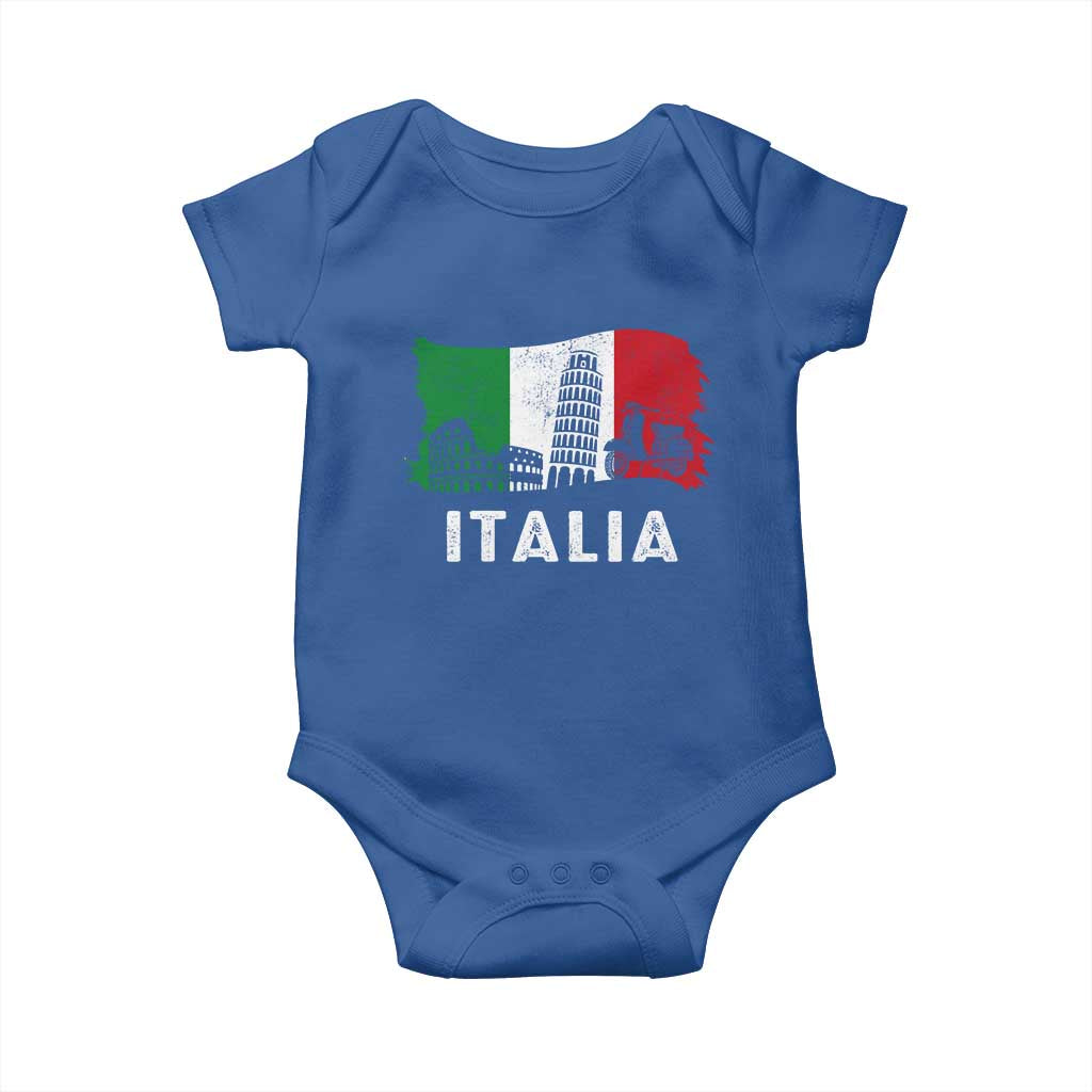 Italian Flag Baby Onesie Distressed Style Pisa Tower Colosseum Classic Scooter - Wonder Print Shop