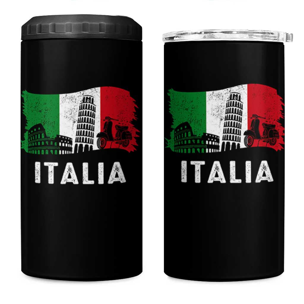 Italian Flag 4 in 1 Can Cooler Tumbler Distressed Style Pisa Tower Colosseum Classic Scooter - Wonder Print Shop