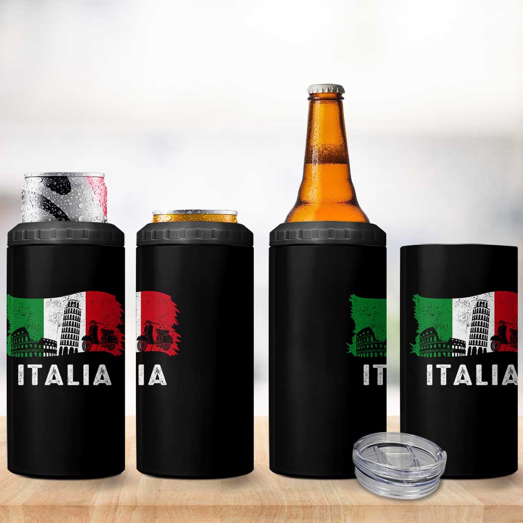 Italian Flag 4 in 1 Can Cooler Tumbler Distressed Style Pisa Tower Colosseum Classic Scooter - Wonder Print Shop