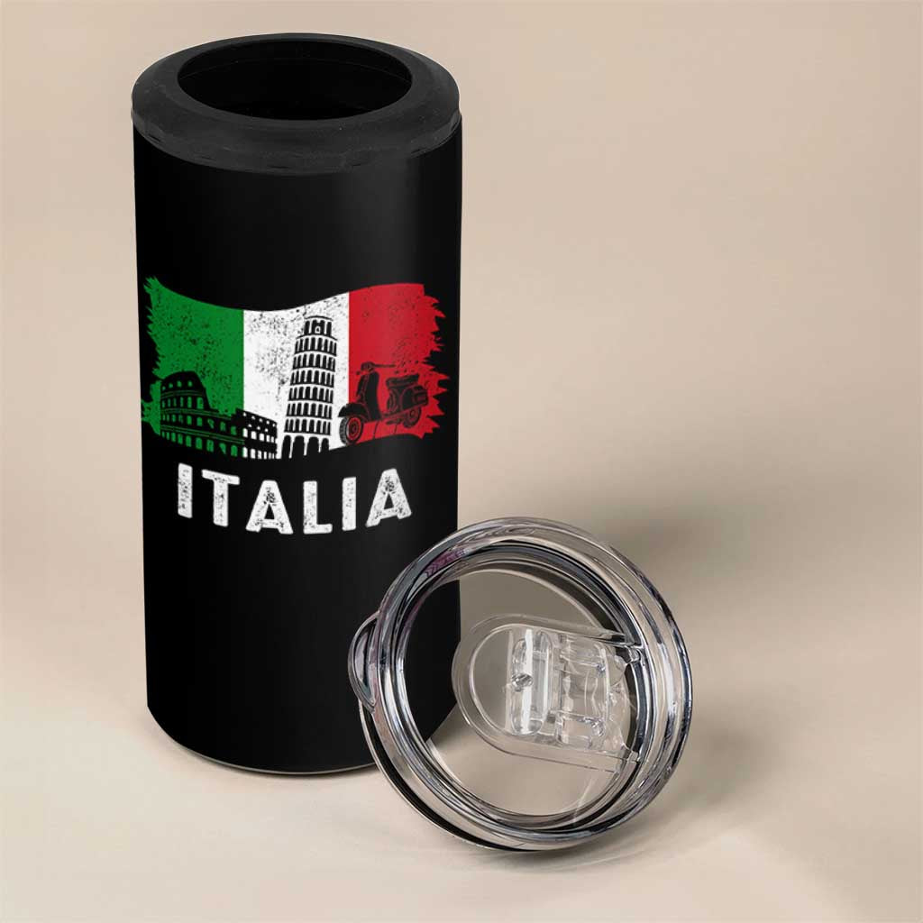 Italian Flag 4 in 1 Can Cooler Tumbler Distressed Style Pisa Tower Colosseum Classic Scooter - Wonder Print Shop