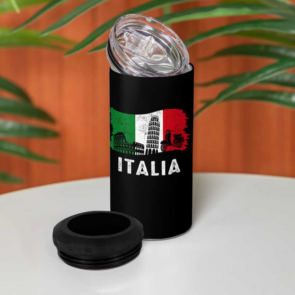 Italian Flag 4 in 1 Can Cooler Tumbler Distressed Style Pisa Tower Colosseum Classic Scooter - Wonder Print Shop