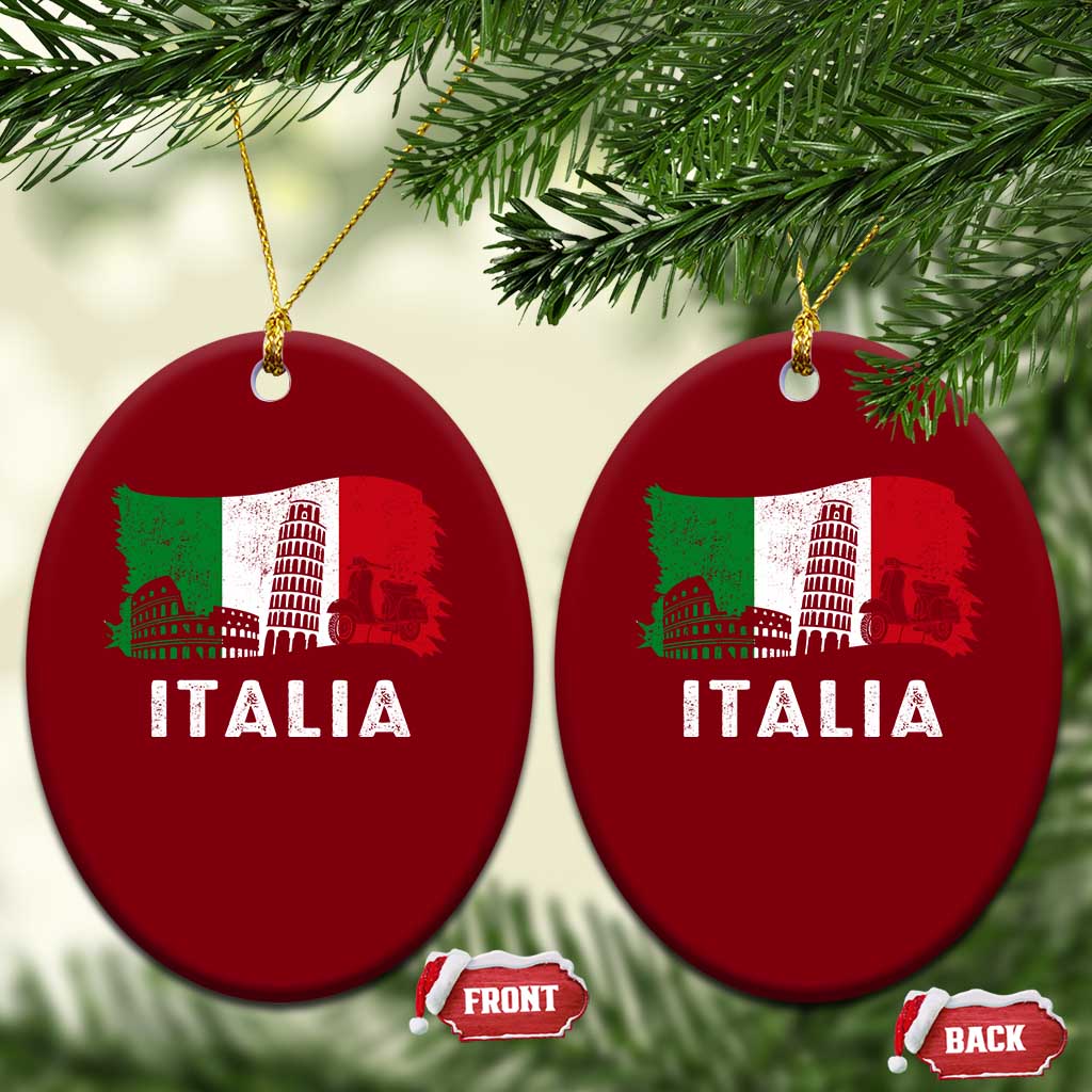 Italian Flag Ceramic Ornament Distressed Style Pisa Tower Colosseum Classic Scooter - Wonder Print Shop