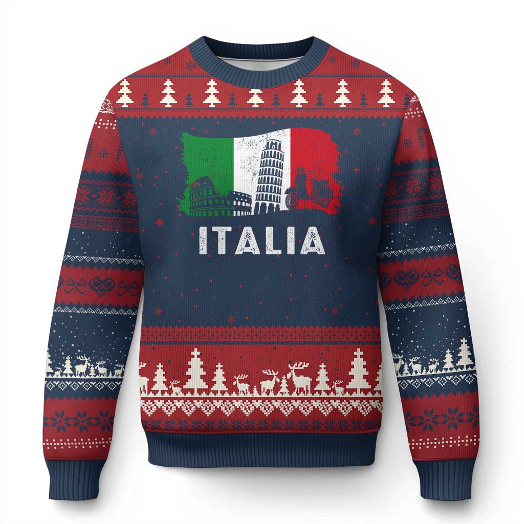Italian Flag Ugly Christmas Sweater Distressed Style Pisa Tower Colosseum Classic Scooter - Wonder Print Shop