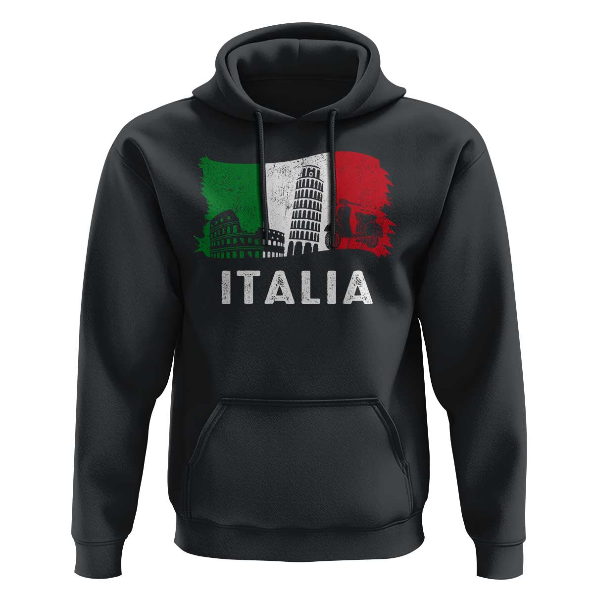 Italian Flag Hoodie Distressed Style Pisa Tower Colosseum Classic Scooter - Wonder Print Shop