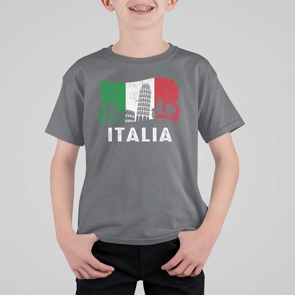Italian Flag T Shirt For Kid Distressed Style Pisa Tower Colosseum Classic Scooter - Wonder Print Shop