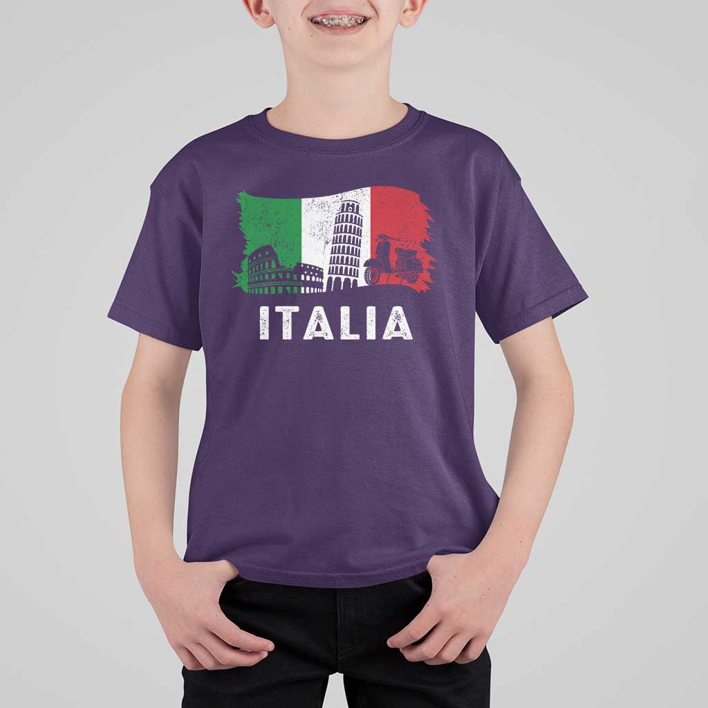Italian Flag T Shirt For Kid Distressed Style Pisa Tower Colosseum Classic Scooter - Wonder Print Shop