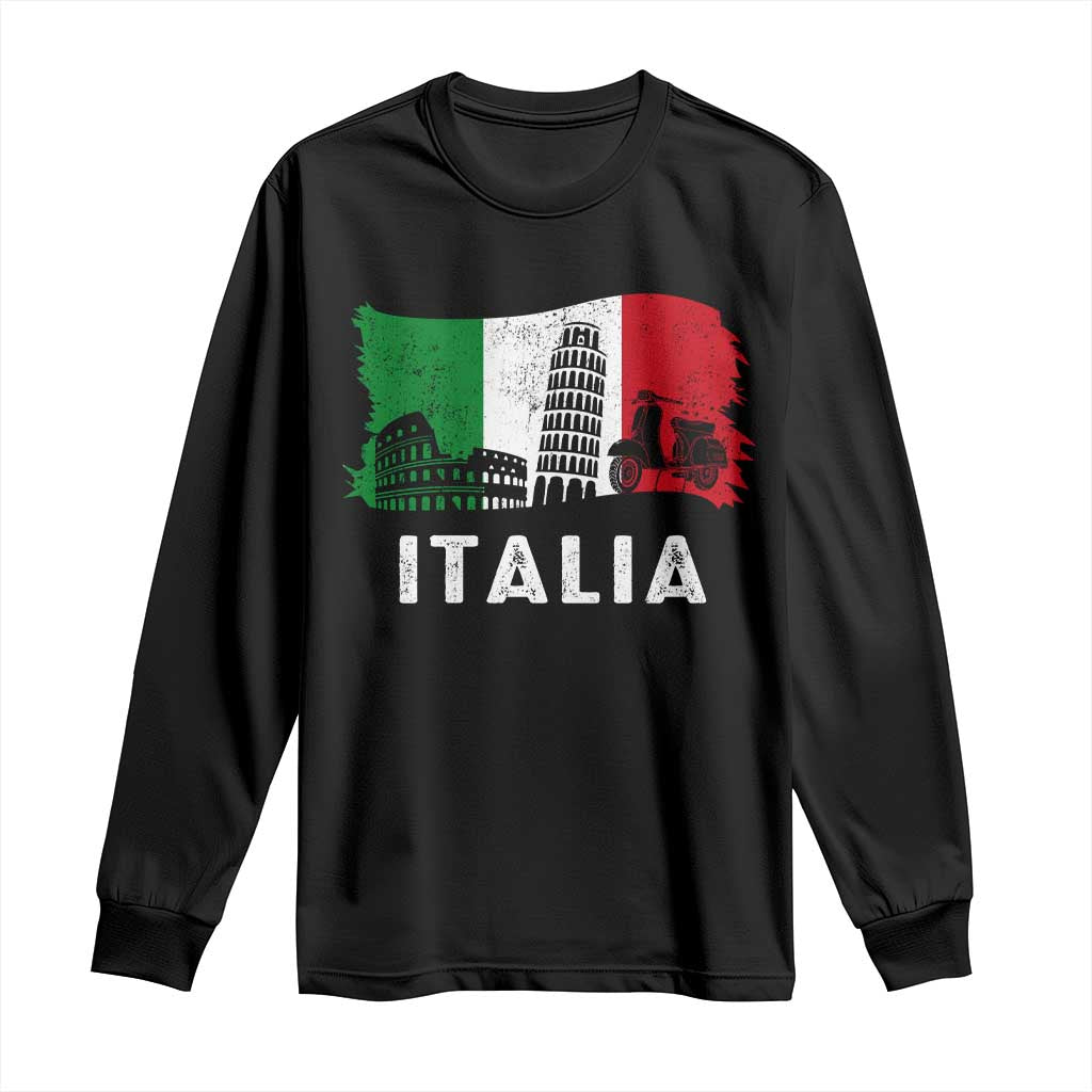 Italian Flag Long Sleeve Shirt Distressed Style Pisa Tower Colosseum Classic Scooter - Wonder Print Shop