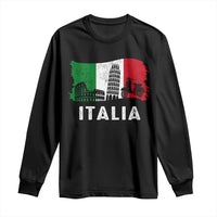 Italian Flag Long Sleeve Shirt Distressed Style Pisa Tower Colosseum Classic Scooter - Wonder Print Shop