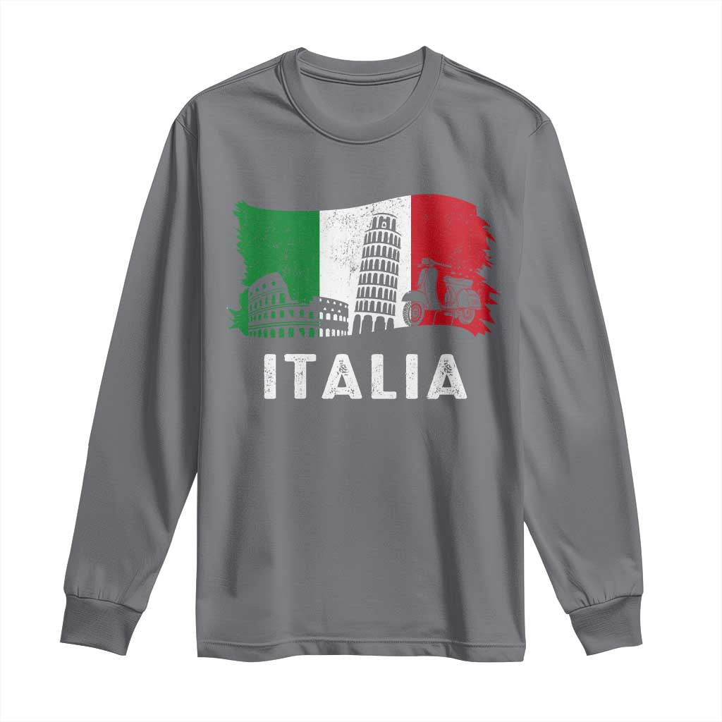 Italian Flag Long Sleeve Shirt Distressed Style Pisa Tower Colosseum Classic Scooter - Wonder Print Shop