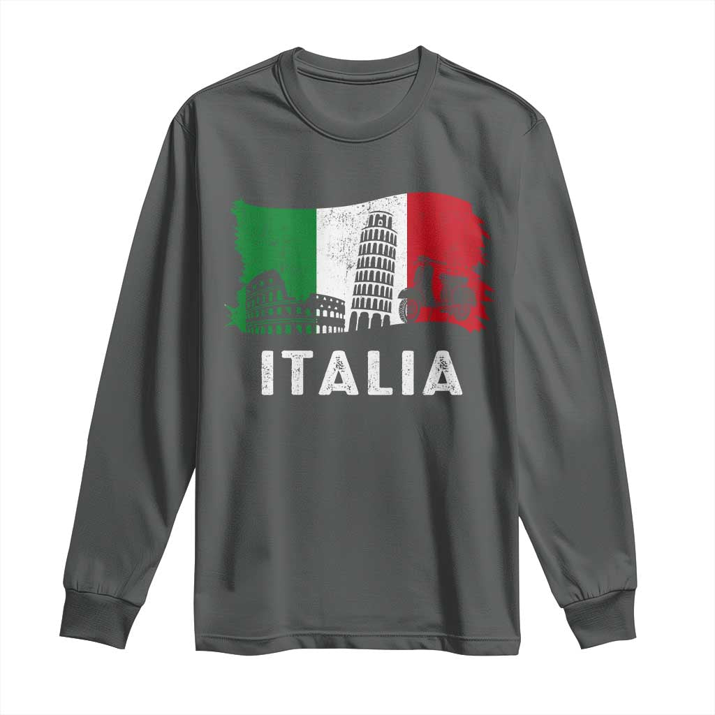 Italian Flag Long Sleeve Shirt Distressed Style Pisa Tower Colosseum Classic Scooter - Wonder Print Shop