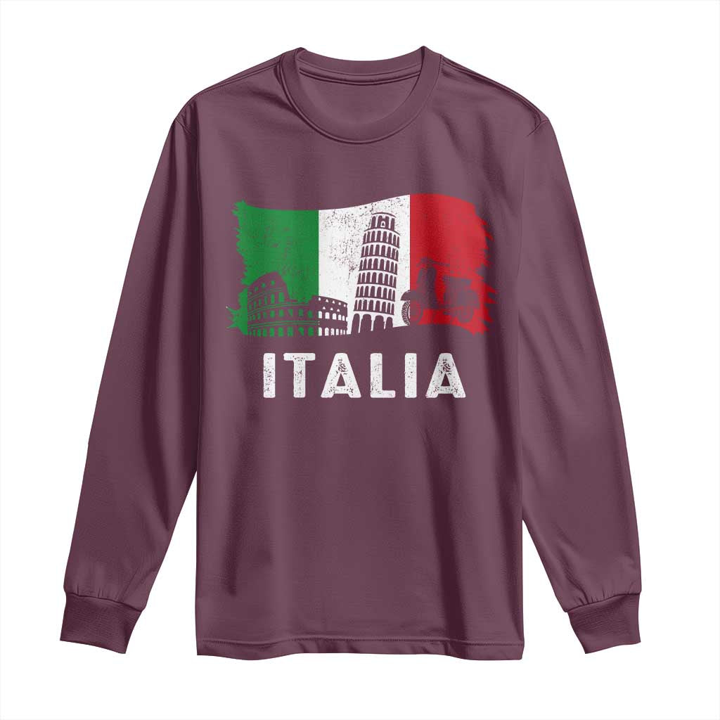 Italian Flag Long Sleeve Shirt Distressed Style Pisa Tower Colosseum Classic Scooter - Wonder Print Shop