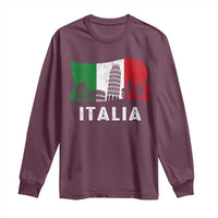 Italian Flag Long Sleeve Shirt Distressed Style Pisa Tower Colosseum Classic Scooter - Wonder Print Shop