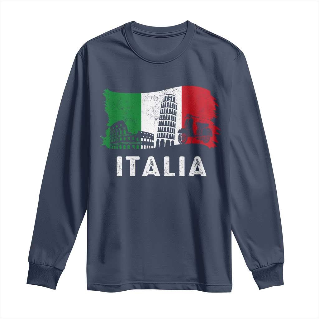 Italian Flag Long Sleeve Shirt Distressed Style Pisa Tower Colosseum Classic Scooter - Wonder Print Shop