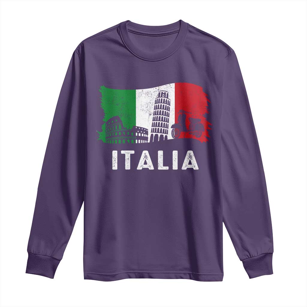 Italian Flag Long Sleeve Shirt Distressed Style Pisa Tower Colosseum Classic Scooter - Wonder Print Shop