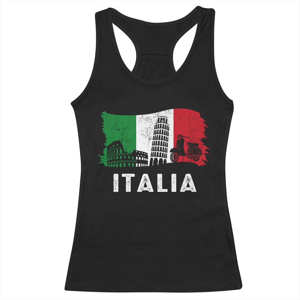 Italian Flag Racerback Tank Top Distressed Style Pisa Tower Colosseum Classic Scooter - Wonder Print Shop